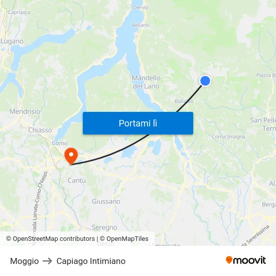 Moggio to Capiago Intimiano map