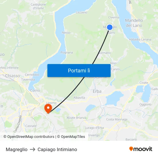 Magreglio to Capiago Intimiano map