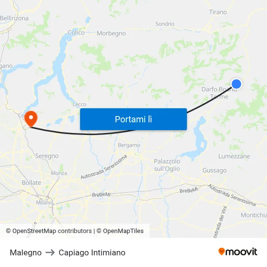 Malegno to Capiago Intimiano map