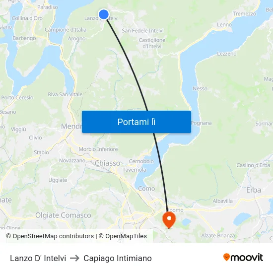 Lanzo D' Intelvi to Capiago Intimiano map