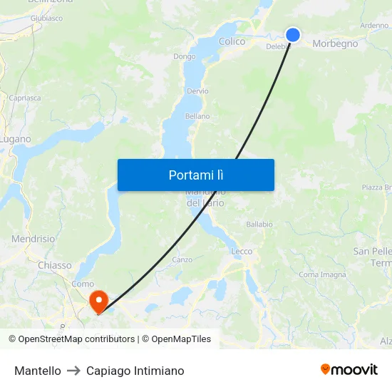 Mantello to Capiago Intimiano map