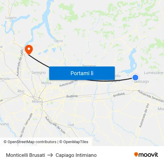 Monticelli Brusati to Capiago Intimiano map