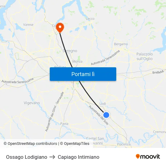 Ossago Lodigiano to Capiago Intimiano map