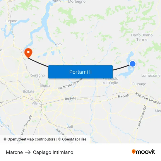 Marone to Capiago Intimiano map