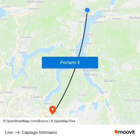 Livo to Capiago Intimiano map