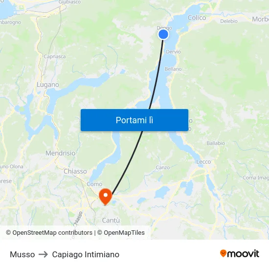 Musso to Capiago Intimiano map