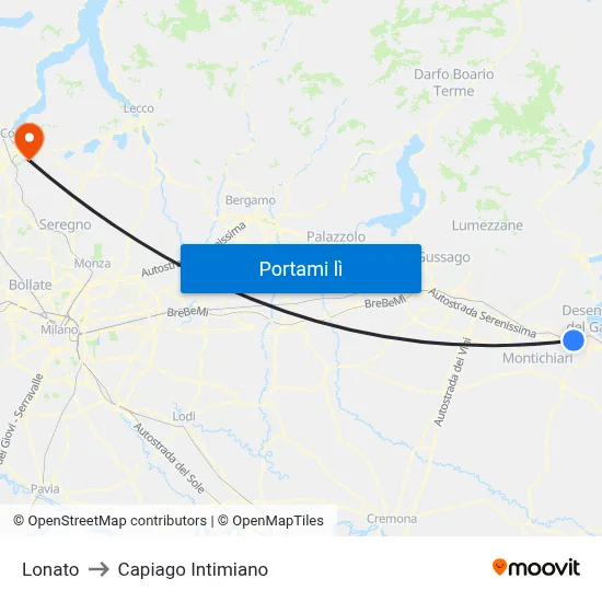 Lonato to Capiago Intimiano map