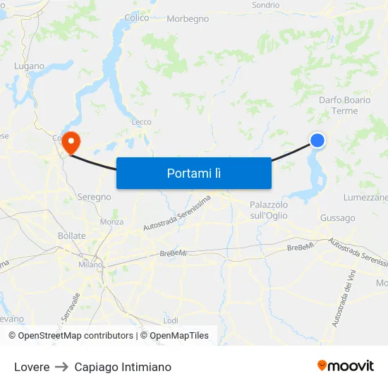 Lovere to Capiago Intimiano map
