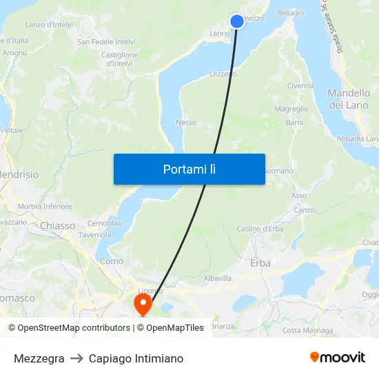 Mezzegra to Capiago Intimiano map