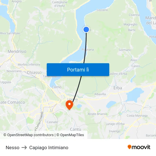 Nesso to Capiago Intimiano map