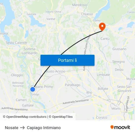 Nosate to Capiago Intimiano map