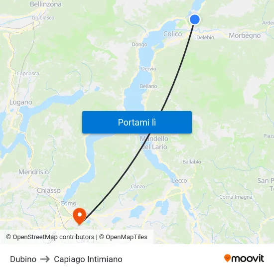 Dubino to Capiago Intimiano map