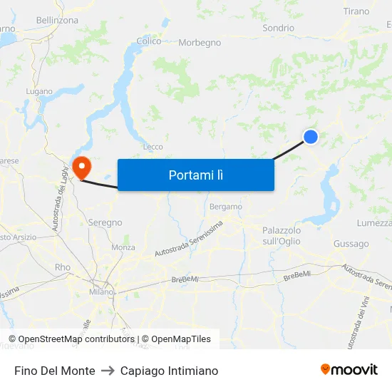 Fino Del Monte to Capiago Intimiano map