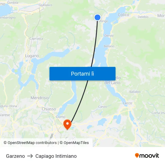 Garzeno to Capiago Intimiano map