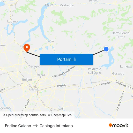 Endine Gaiano to Capiago Intimiano map