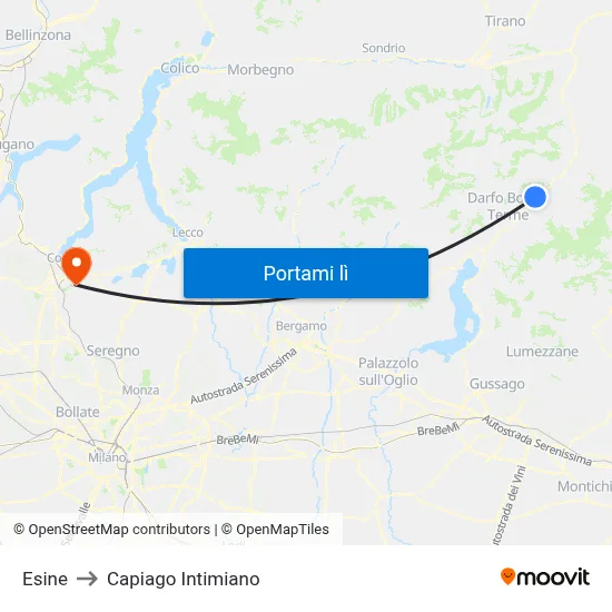 Esine to Capiago Intimiano map