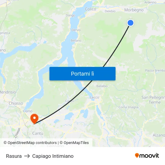 Rasura to Capiago Intimiano map