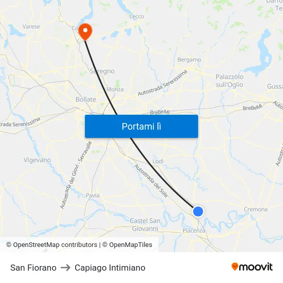 San Fiorano to Capiago Intimiano map