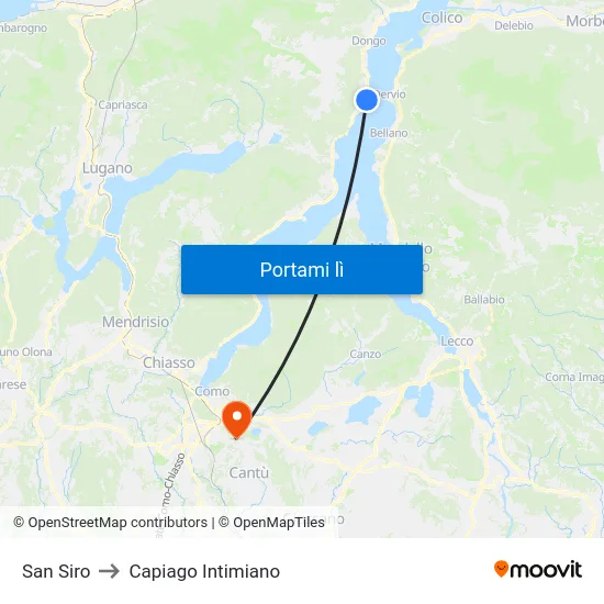 San Siro to Capiago Intimiano map