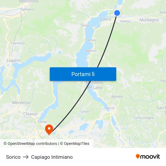 Sorico to Capiago Intimiano map
