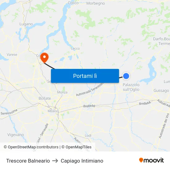 Trescore Balneario to Capiago Intimiano map