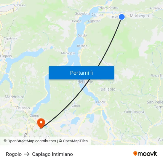 Rogolo to Capiago Intimiano map