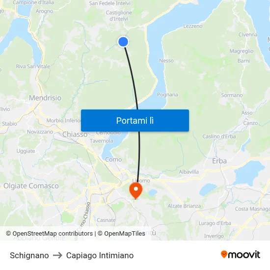 Schignano to Capiago Intimiano map