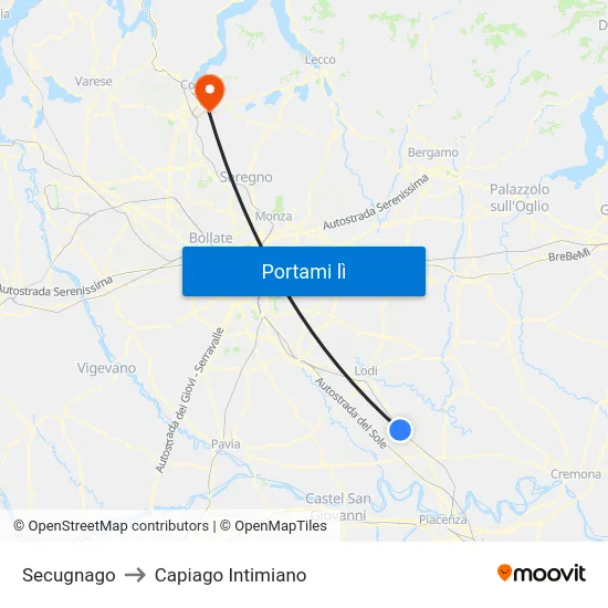 Secugnago to Capiago Intimiano map