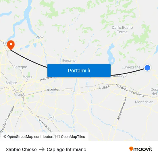Sabbio Chiese to Capiago Intimiano map
