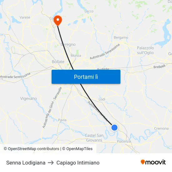 Senna Lodigiana to Capiago Intimiano map