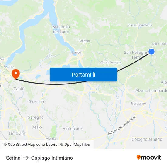 Serina to Capiago Intimiano map