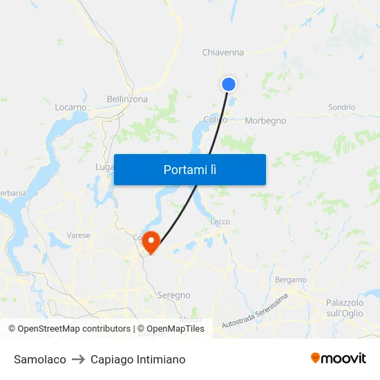 Samolaco to Capiago Intimiano map