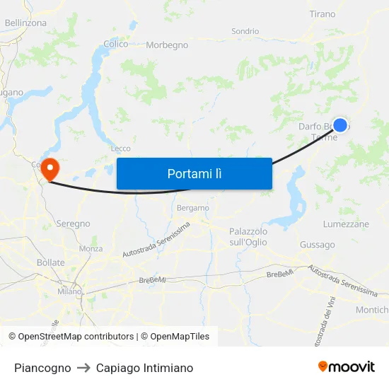 Piancogno to Capiago Intimiano map