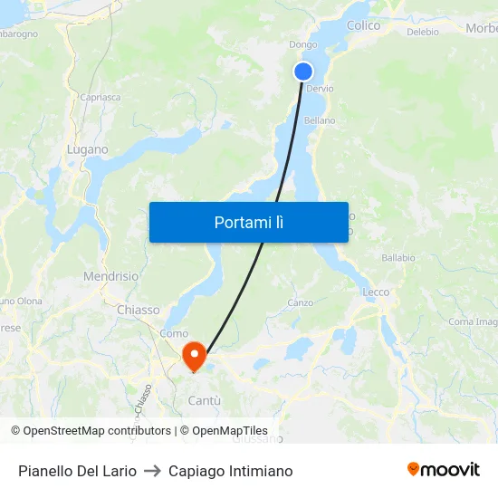 Pianello Del Lario to Capiago Intimiano map