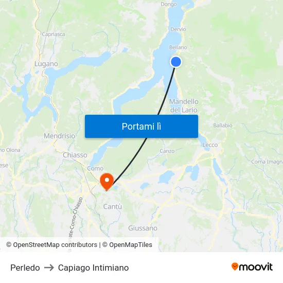 Perledo to Capiago Intimiano map