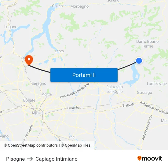 Pisogne to Capiago Intimiano map