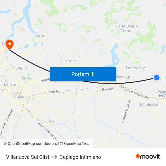 Villanuova Sul Clisi to Capiago Intimiano map