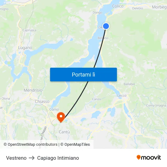 Vestreno to Capiago Intimiano map
