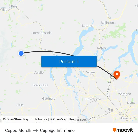 Ceppo Morelli to Capiago Intimiano map