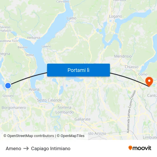 Ameno to Capiago Intimiano map
