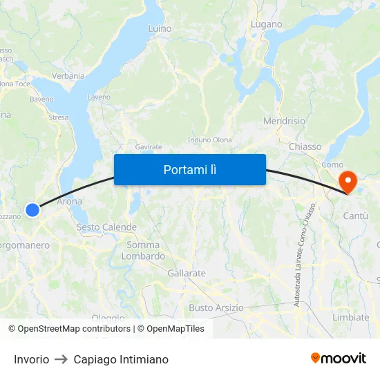 Invorio to Capiago Intimiano map