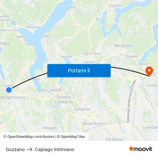 Gozzano to Capiago Intimiano map