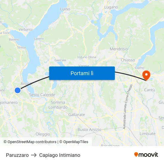 Paruzzaro to Capiago Intimiano map