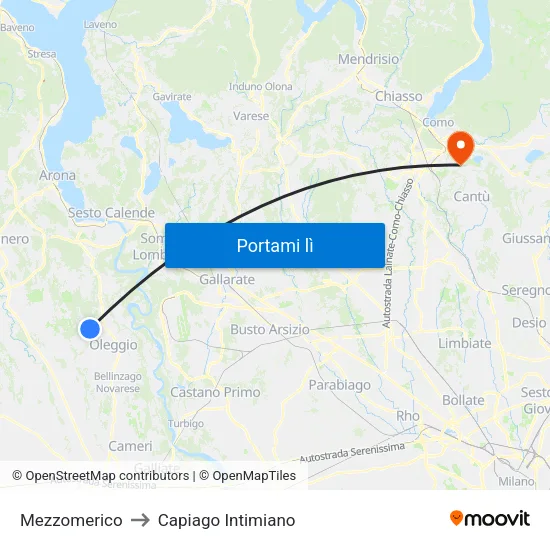 Mezzomerico to Capiago Intimiano map