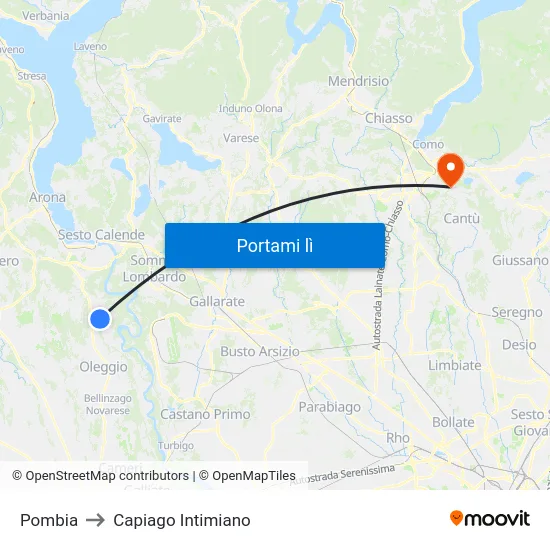 Pombia to Capiago Intimiano map