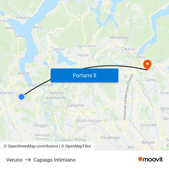 Veruno to Capiago Intimiano map