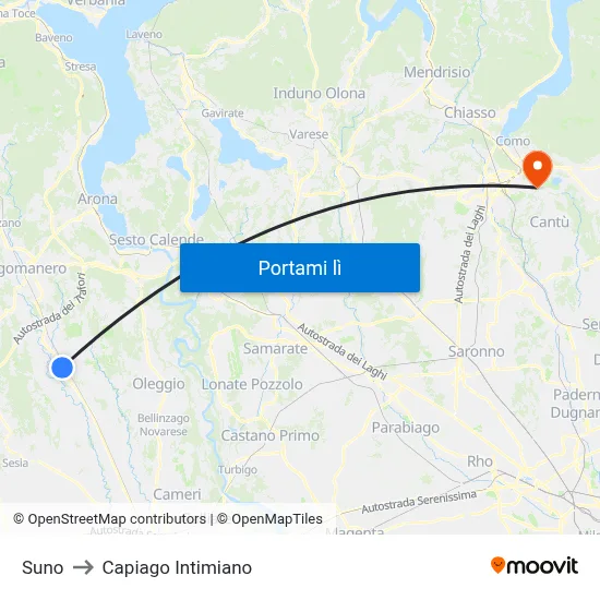 Suno to Capiago Intimiano map