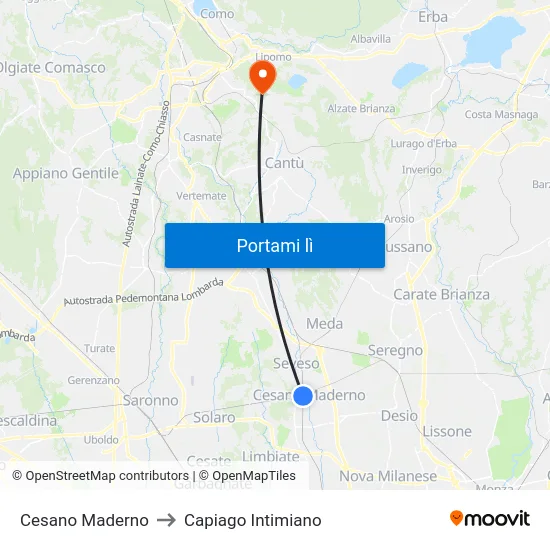 Cesano Maderno to Capiago Intimiano map