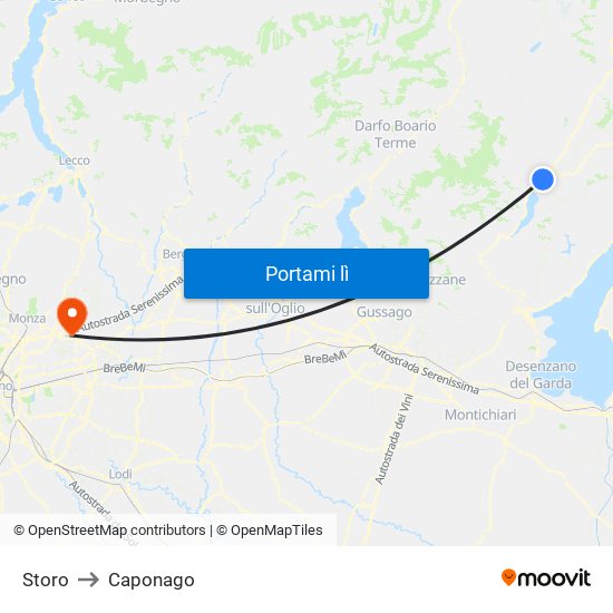 Storo to Caponago map
