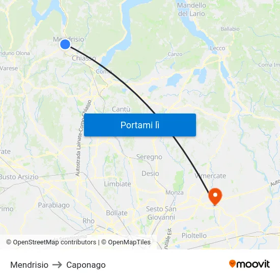 Mendrisio to Caponago map